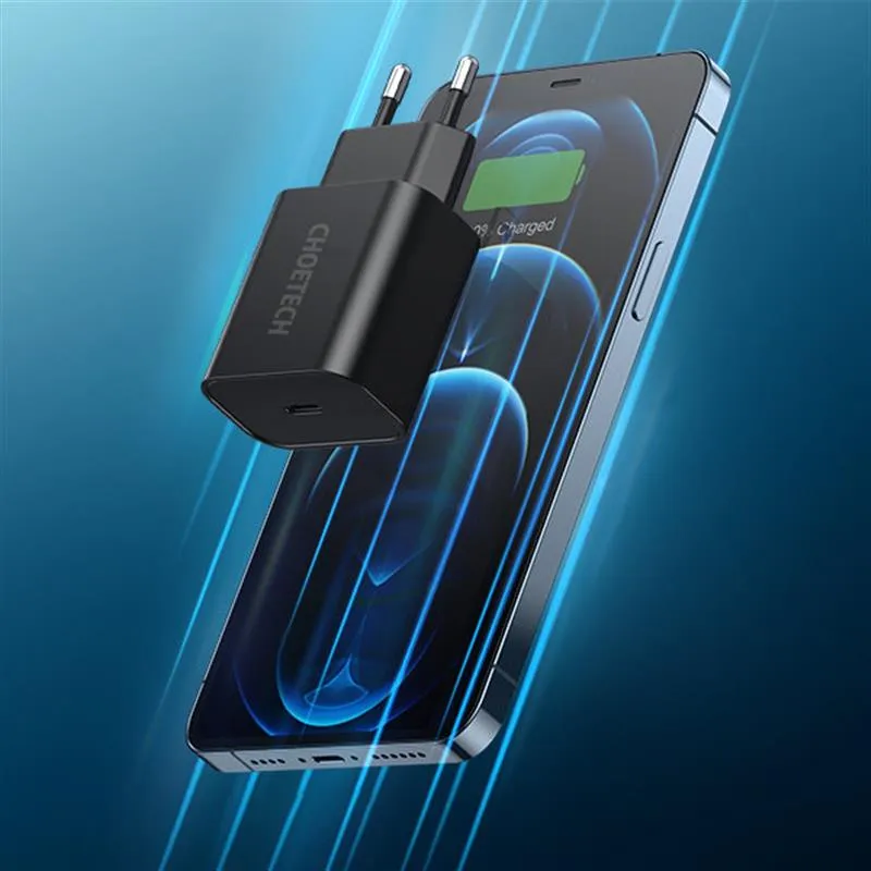 Мережевий зарядний пристрій Choetech (1USBх3A) Type-C PD20W Charger Black (Q5004-EU) - мініатюра 2