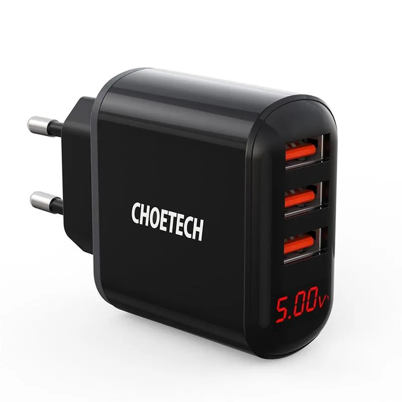 Мережевий зарядний пристрій Choetech (3USBх2.4A) Black (Q5009-EU) - зображення 1