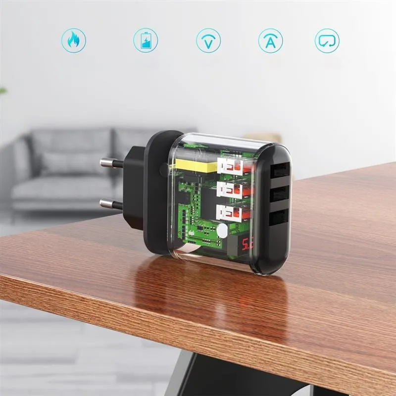 Мережевий зарядний пристрій Choetech (3USBх2.4A) Black (Q5009-EU) - мініатюра 2