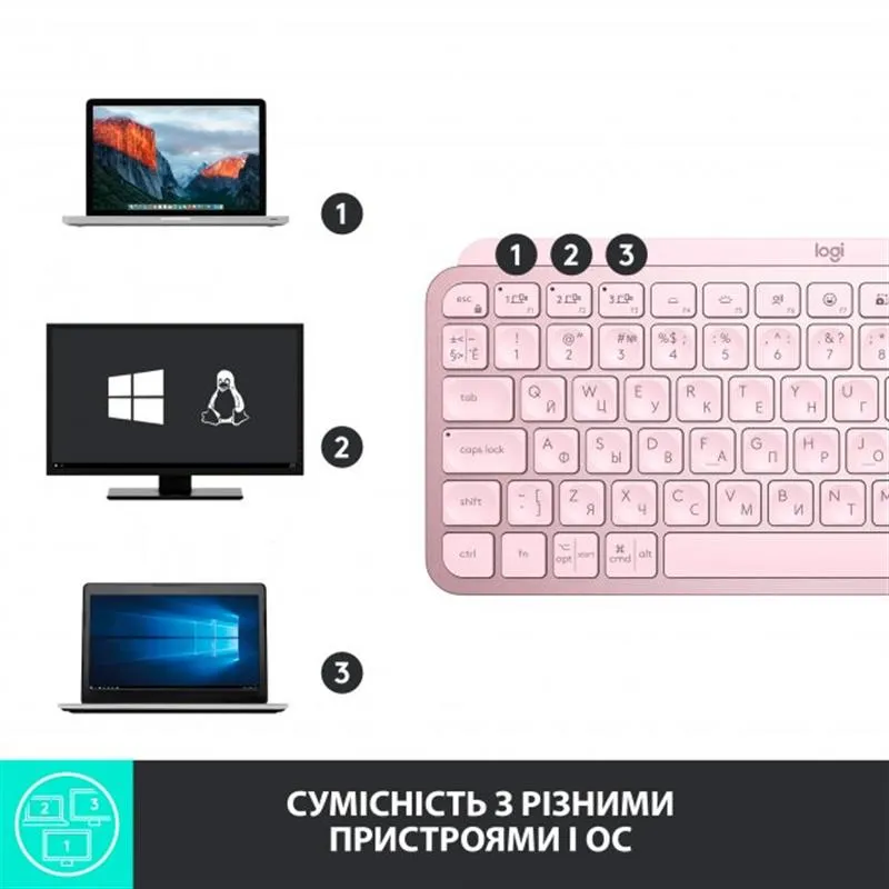 Клавіатура бездротова Logitech MX Keys Mini Wireless Illuminated UA Rose (920-010500) - мініатюра 6
