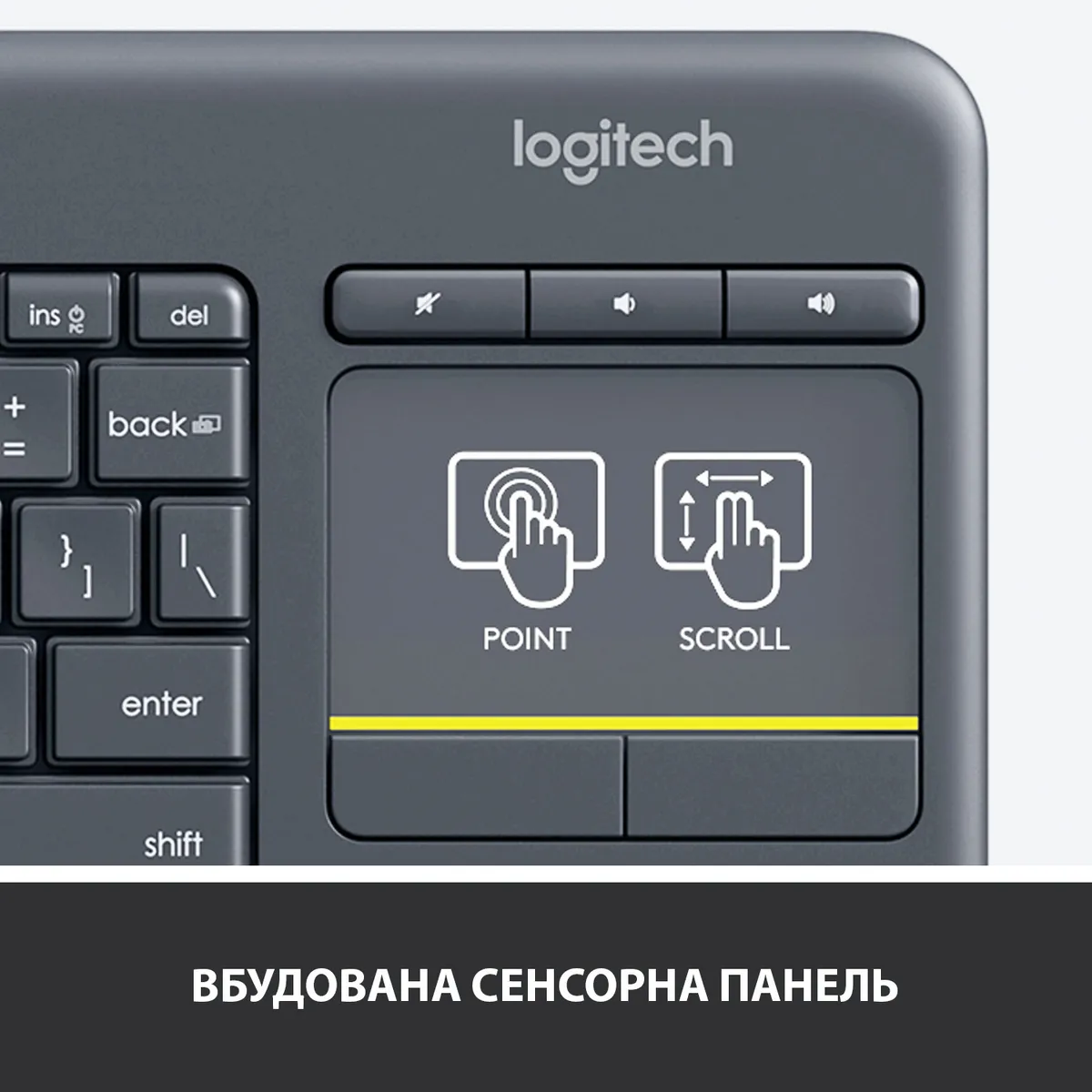 Клавіатура бездротова Logitech K400 Plus Black (920-007145) - мініатюра 5