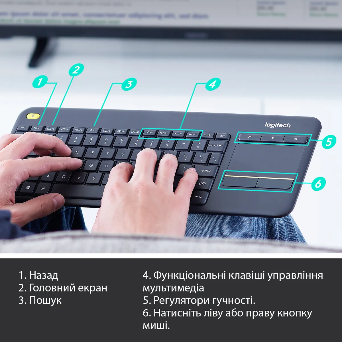 Клавіатура бездротова Logitech K400 Plus Black (920-007145) - мініатюра 7
