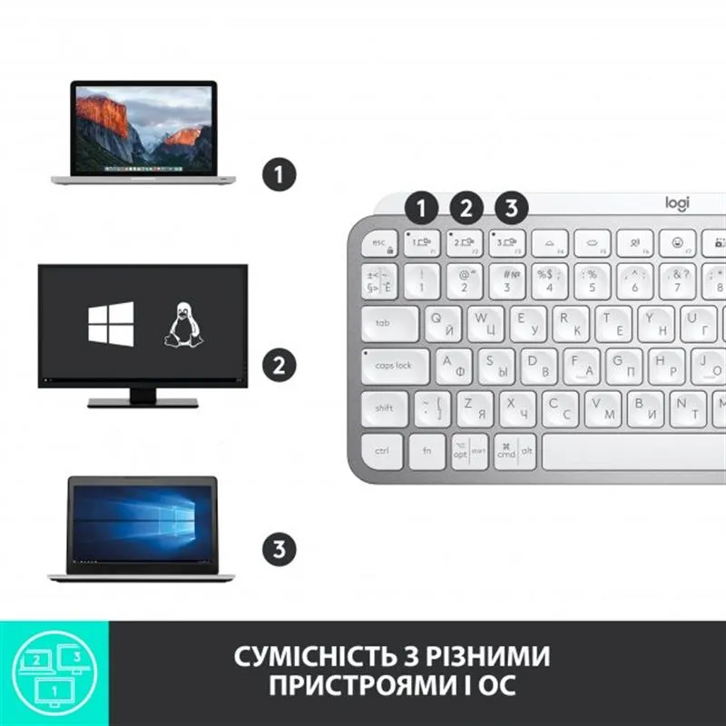 Клавіатура бездротова Logitech MX Keys Mini Wireless Illuminated UA Pale Gray (920-010499) - мініатюра 7
