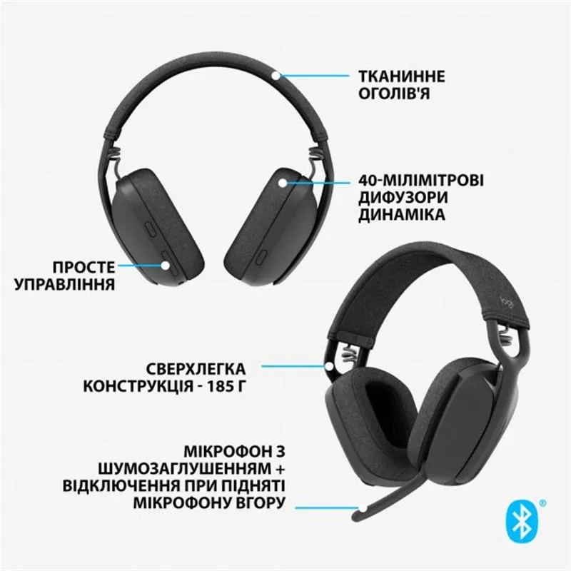 Bluetooth-гарнітура Logitech Zone Vibe 100 Wireless Graphite (981-001213) - мініатюра 10