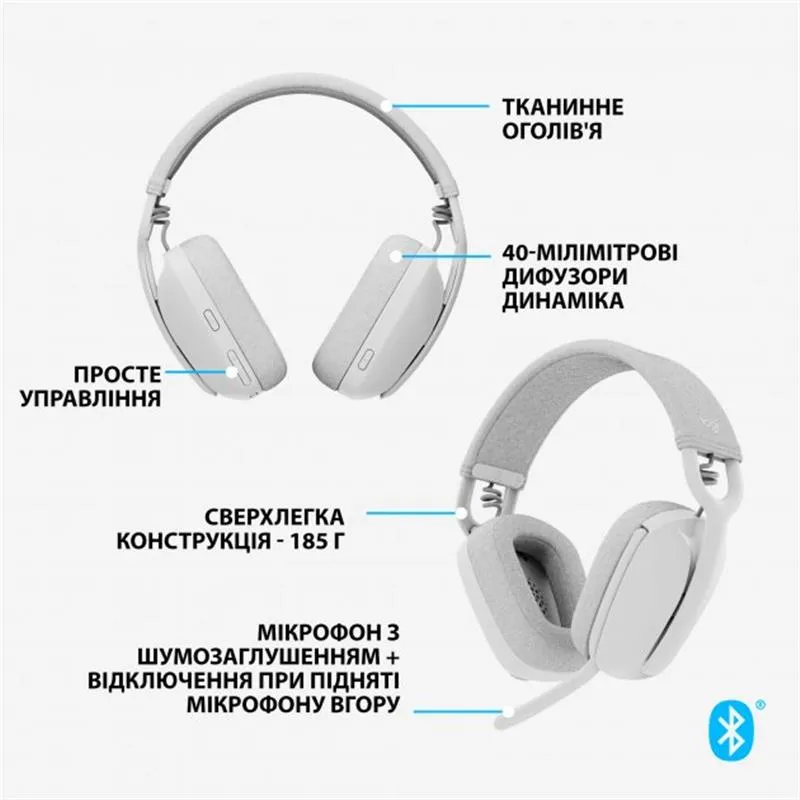 Bluetooth-гарнітура Logitech Zone Vibe 100 Wireless Off-White (981-001219) - мініатюра 7
