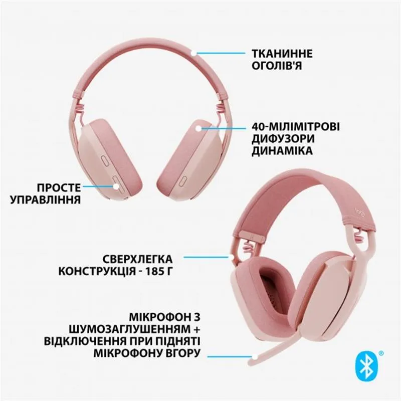 Bluetooth-гарнітура Logitech Zone Vibe 100 Wireless Rose (981-001224) - мініатюра 7