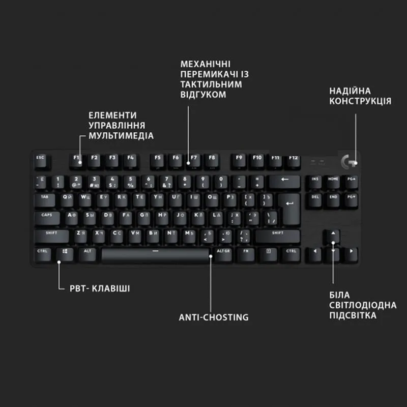 Клавiатура Logitech G413 TKL SE Corded Mechanical Gaming Keyboard Black (920-010446) - мініатюра 10