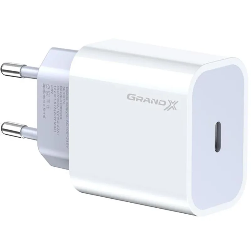 Мережевий зарядний пристрій Grand-X (1xUSB-C 20W) QC4.0, PD 3.0, FCP, AFC White (CH-770) - мініатюра 5