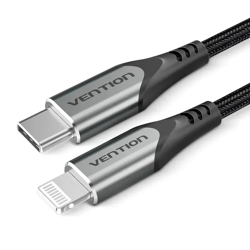 Кабель Vention USB Type-C - Lightning (M/M) швидка зарядка, PD 18 W, 3 A, 480 Mbps, 1 м, Grey (TACHF) - зображення 1
