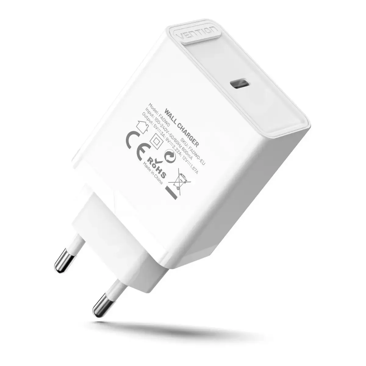 Мережевий зарядний пристрій Vention USB Type C + QC4.0 (20W) White (FADW0-EU) - мініатюра 2