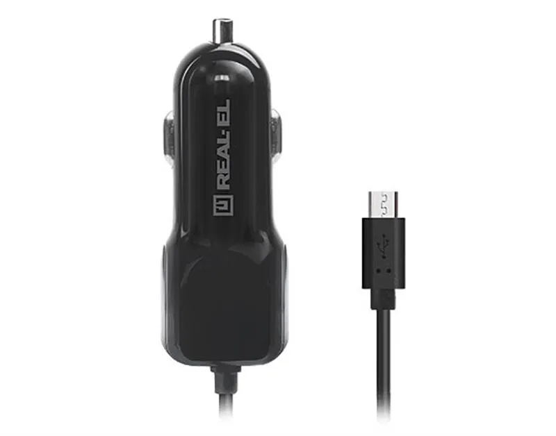 Автомобільний зарядний пристрій REAL-EL CA-15 (2USB, 2.1A) Black + кабель microUSB - мініатюра 2