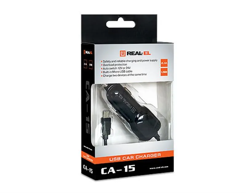 Автомобільний зарядний пристрій REAL-EL CA-15 (2USB, 2.1A) Black + кабель microUSB - мініатюра 7