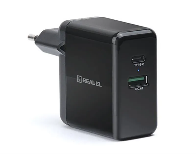 Мережевий зарядний пристрій REAL-EL CH-350 QC3.0 (2USB, 3A) Black - мініатюра 2