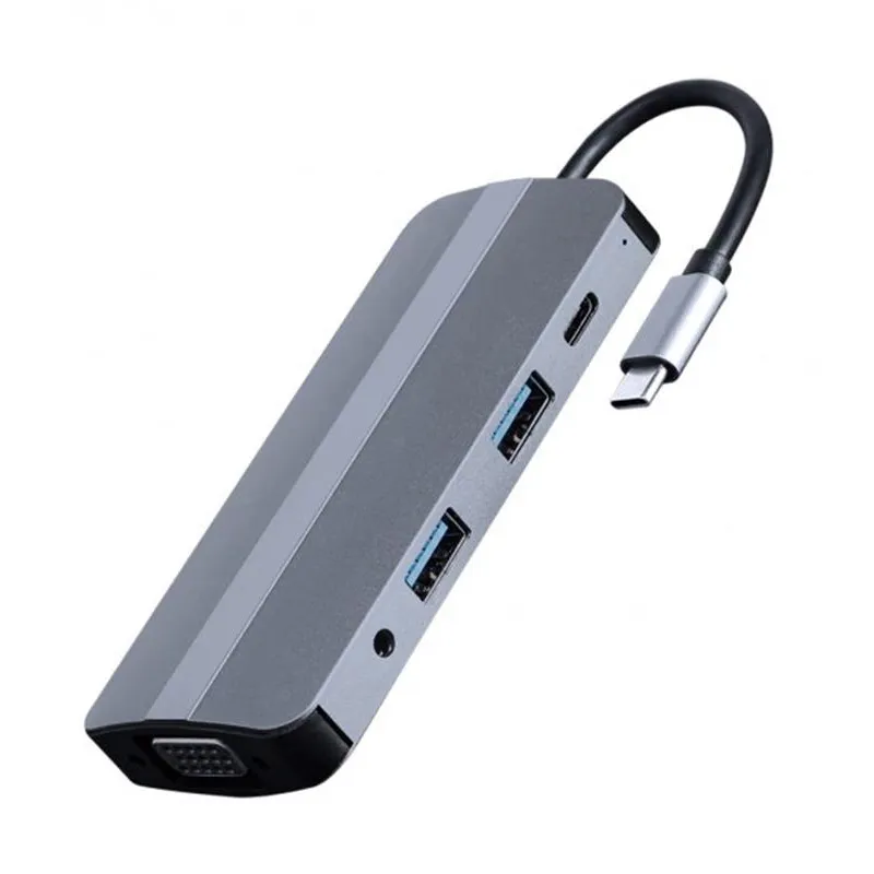 Док-станція Cablexpert USB-C 8-в-1 (A-CM-COMBO8-02) USB 3.0/HDMI//VGA/PD/картридер/стерео-аудіо - мініатюра 3