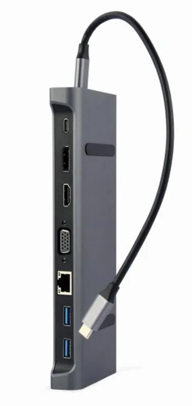 Док-станція Cablexpert USB-C 9-в-1 (A-CM-COMBO9-02) USB-хаб + HDMI/VGA/PD/LAN/3.5-мм аудіо - зображення 1