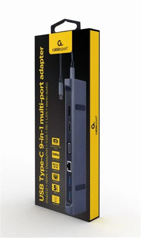 Док-станція Cablexpert USB-C 9-в-1 (A-CM-COMBO9-02) USB-хаб + HDMI/VGA/PD/LAN/3.5-мм аудіо - мініатюра 5