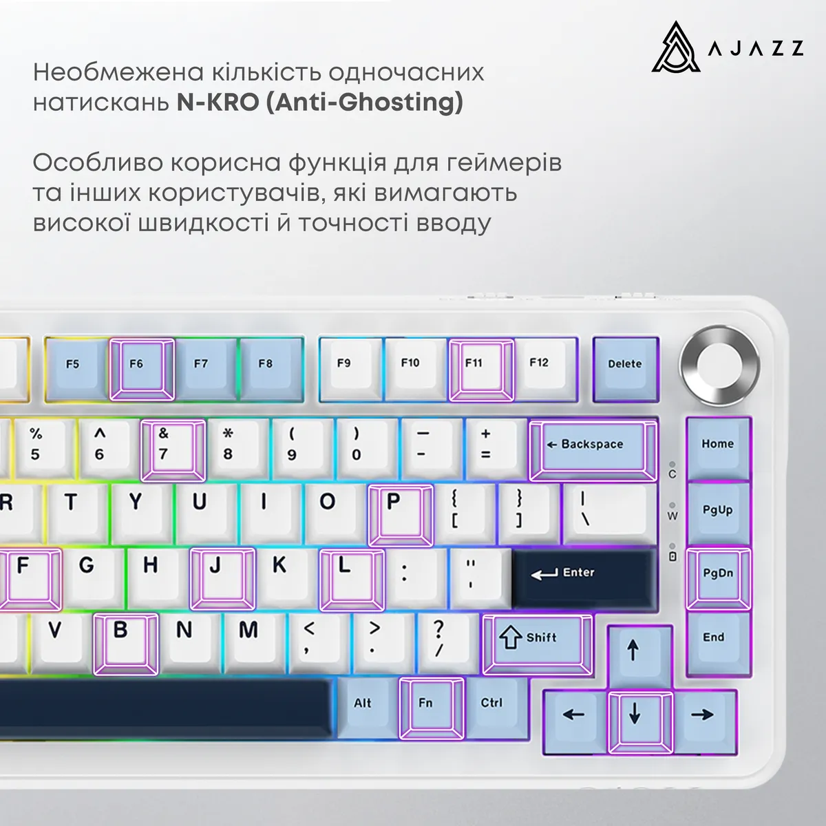 Клавіатура механічна бездротова Ajazz AK820 MAX PLUS Daydream Switch RGB Wireless/BT/USB White - мініатюра 3