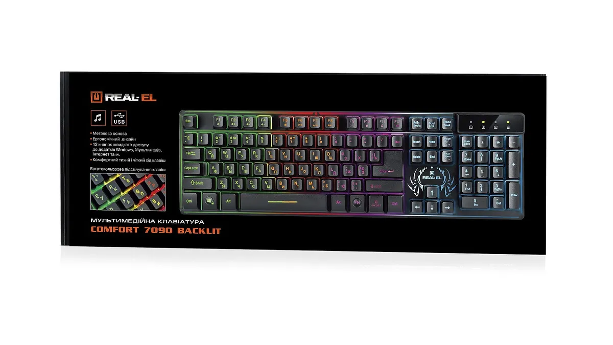 Клавіатура REAL-EL Comfort 7090 Backlit Black (EL123100031) - мініатюра 11