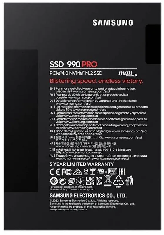 Накопичувач SSD  1ТB Samsung 990 PRO M.2 2280 PCIe 4.0 x4 NVMe V-NAND TLC (MZ-V9P1T0BW) - мініатюра 6