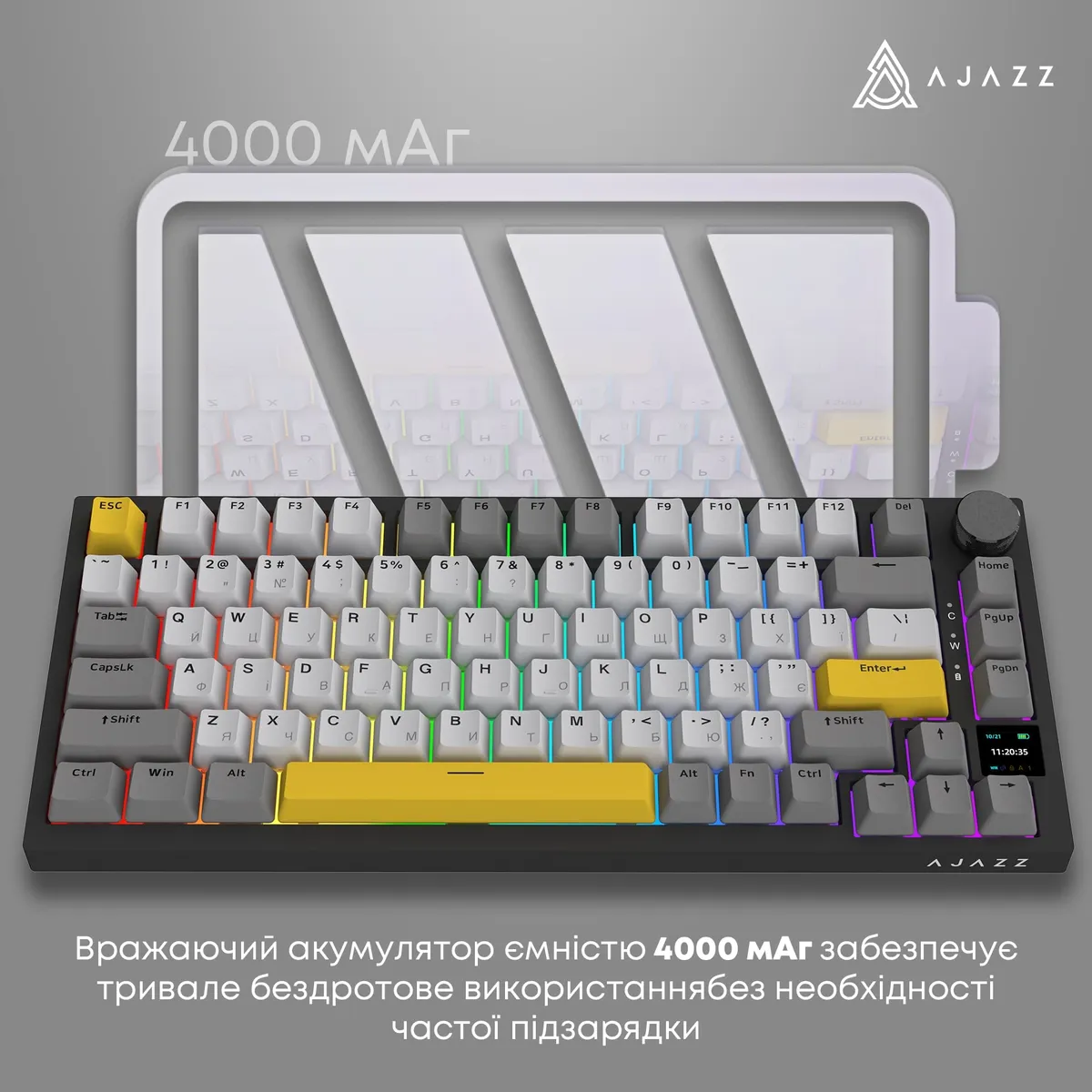 Бездротова механічна клавіатура Ajazz AK820 PRO 75% Flying Fish Switch Black RGB (AK820PRO-FF-BGY) - мініатюра 11