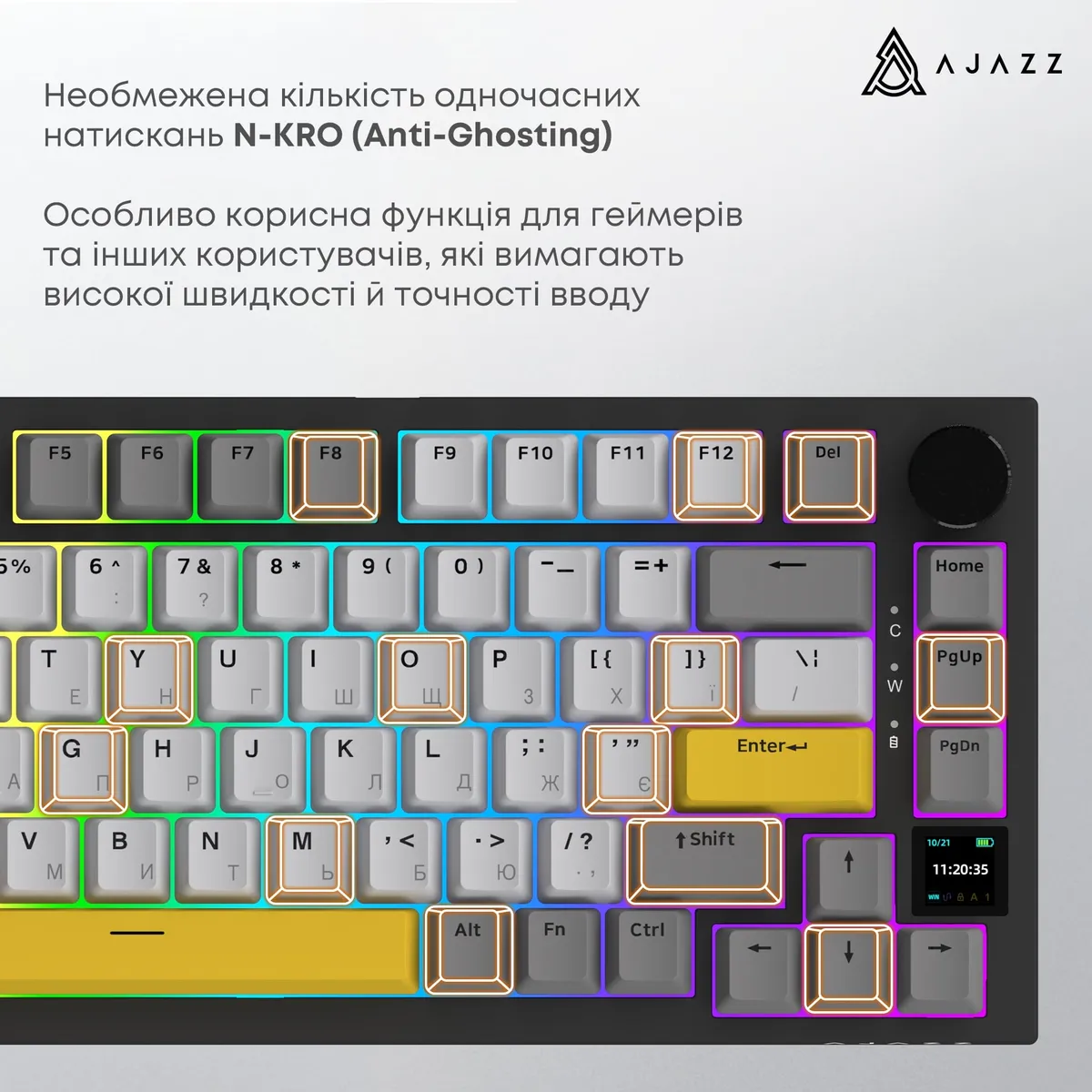 Бездротова механічна клавіатура Ajazz AK820 PRO 75% Flying Fish Switch Black RGB (AK820PRO-FF-BGY) - мініатюра 12