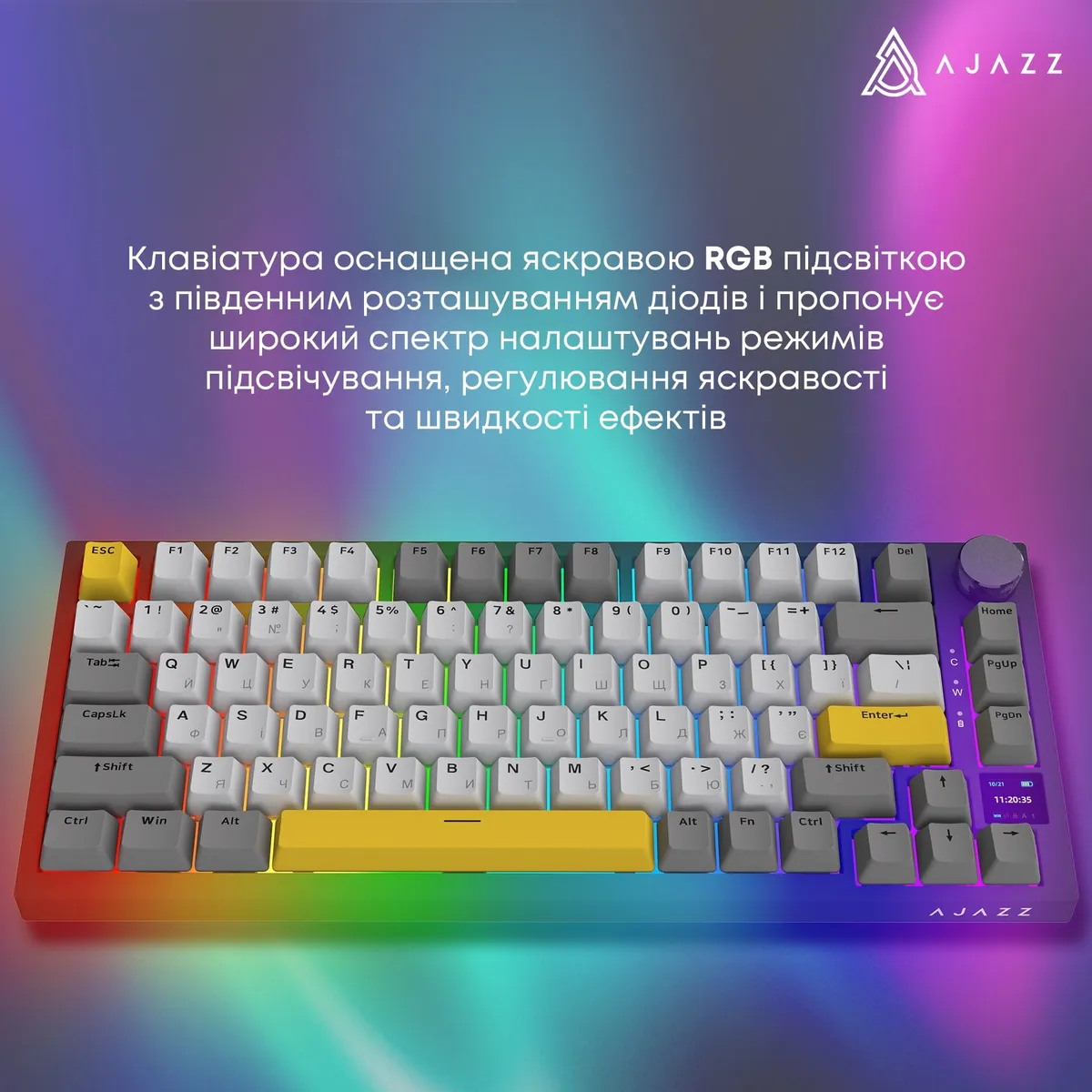 Бездротова механічна клавіатура Ajazz AK820 PRO 75% Flying Fish Switch Black RGB (AK820PRO-FF-BGY) - мініатюра 13