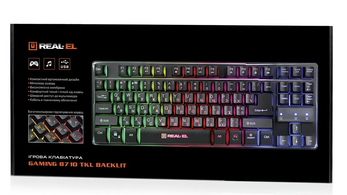 Клавіатура REAL-EL Gaming 8710 TKL Backlit Ukr Black - мініатюра 8