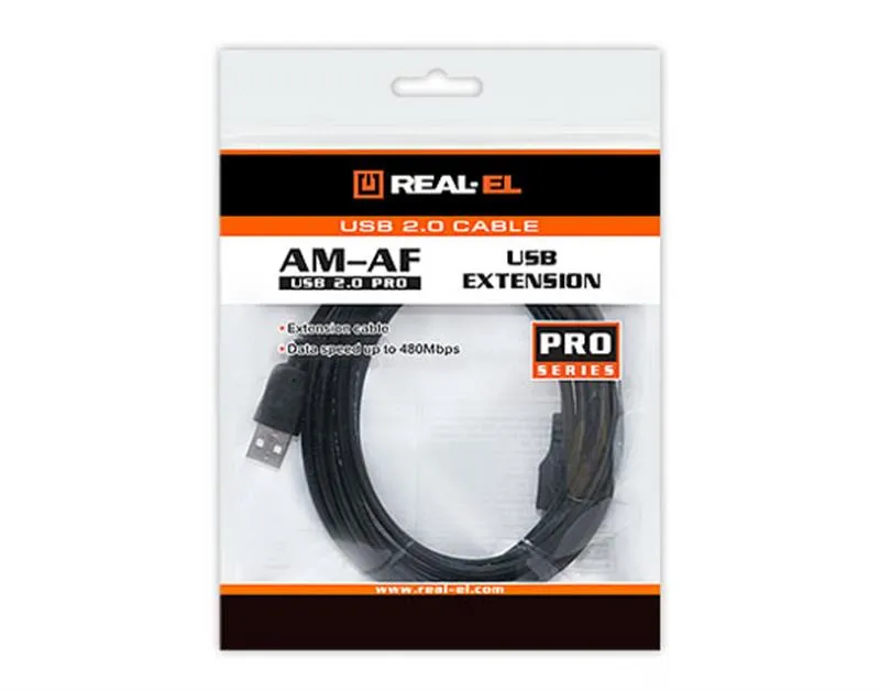 Кабель REAL-EL Pro USB - USB V 2.0 (M/F), 2 м, чорний (EL123500028) - мініатюра 2