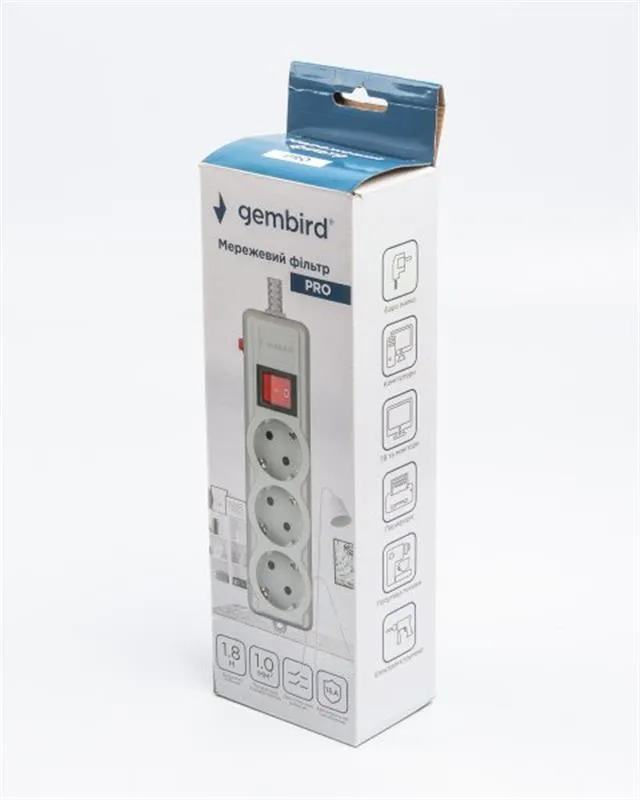 Фільтр живлення Gembird Pro (SPG3-G-6G-PRO) 3 розетки, 1.8м, сірий - мініатюра 4