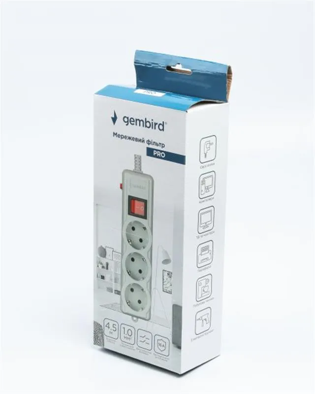 Фільтр живлення Gembird Pro (SPG3-G-15G-PRO) 3 розетки, 4.5м, сірий - мініатюра 4