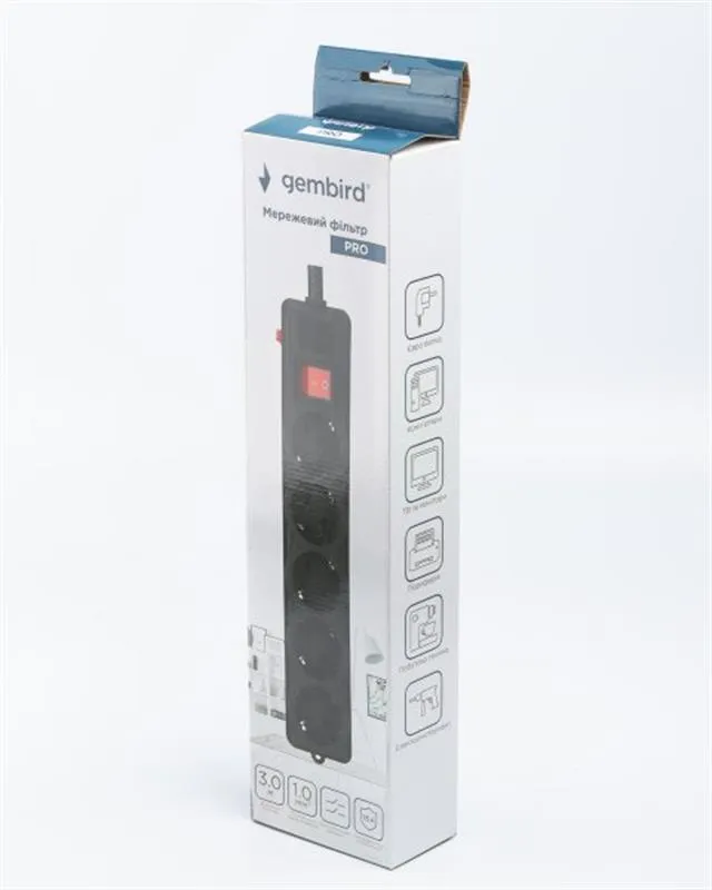 Фільтр живлення Gembird Pro (SPG5-G-10B-PRO) 5 розеток, 3м, чорний - мініатюра 4