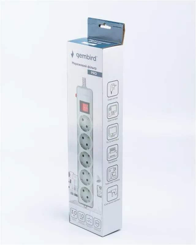 Фільтр живлення Gembird Pro (SPG5-G-10G-PRO) 5 розеток, 3м, сірий - мініатюра 4