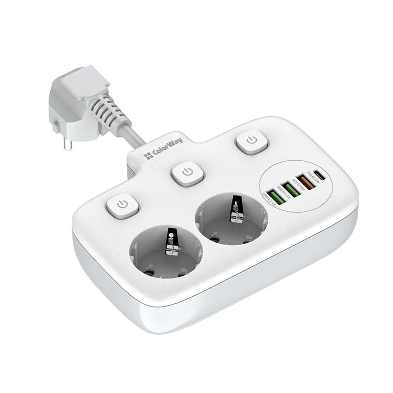 Фільтр живлення ColorWay CW-CHE24PDW 2 розетки, 4 USB, 2.5 cм, білий - мініатюра 7