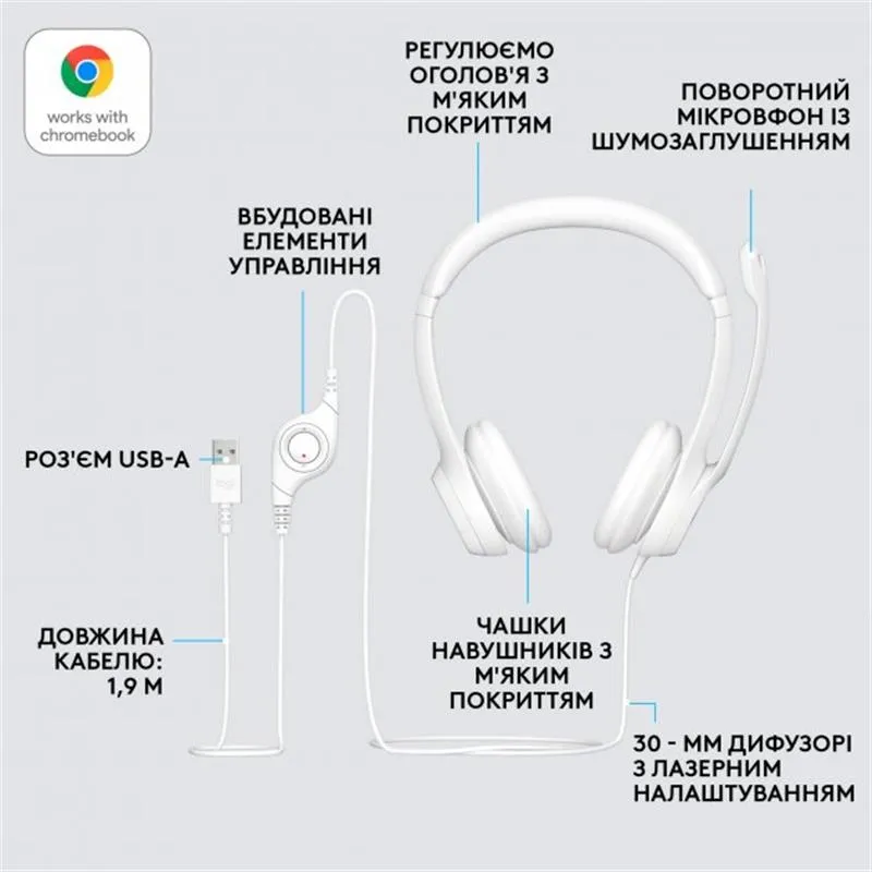 Гарнітура Logitech H390 USB White (981-001286) - мініатюра 7