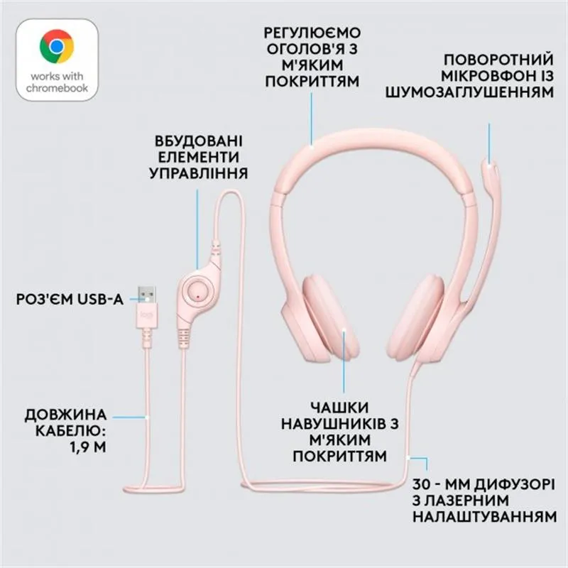 Гарнітура Logitech H390 USB Rose (981-001281) - мініатюра 6