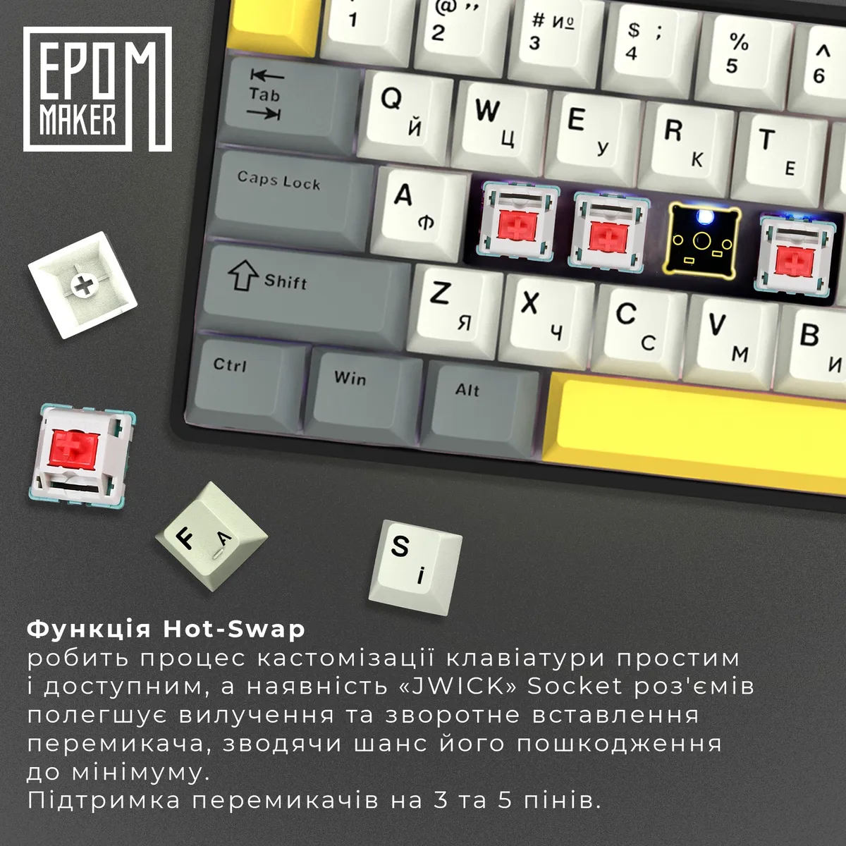 Клавіатура бездротова Epomaker EP64 60% Mulan Switch Hot-Swap (2.4G/BT/USB) RGB UA Black (EP64-B-M) - мініатюра 12