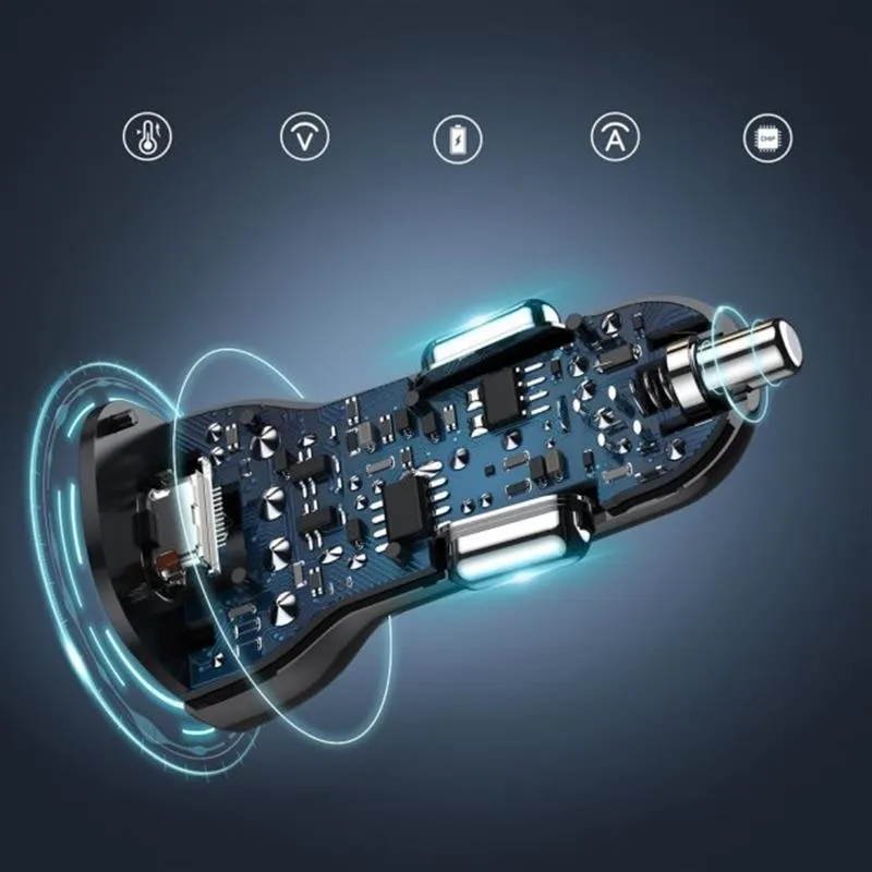 Автомобільний зарядний пристрій Choetech (1USB Type C; 1USB) 38W PD3.0 QC3.0 Black (TC0005) - мініатюра 3