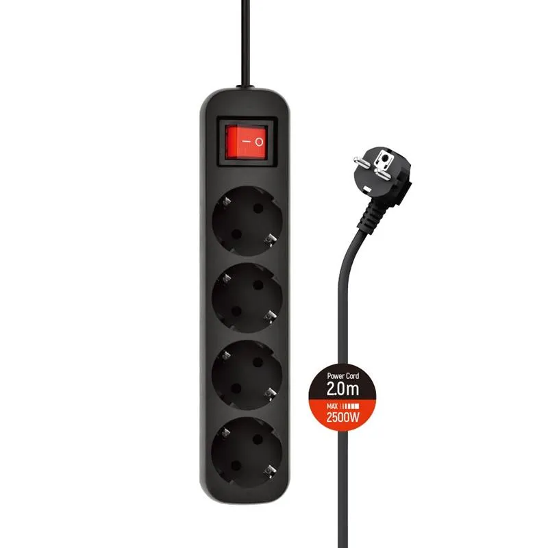 Фільтр живлення СolorWay (CW-PSEA42BK) 4 розетки, 2м, Black - зображення 1