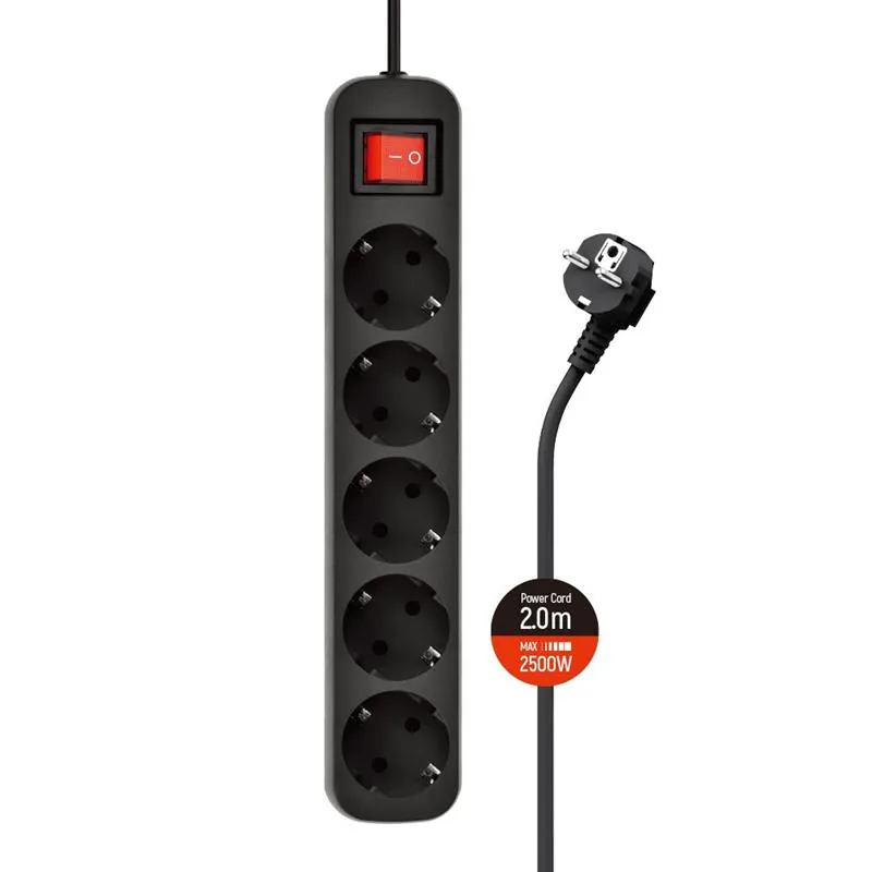 Фільтр живлення СolorWay (CW-PSEA52BK) 5 розеток, 2м, Black - зображення 1