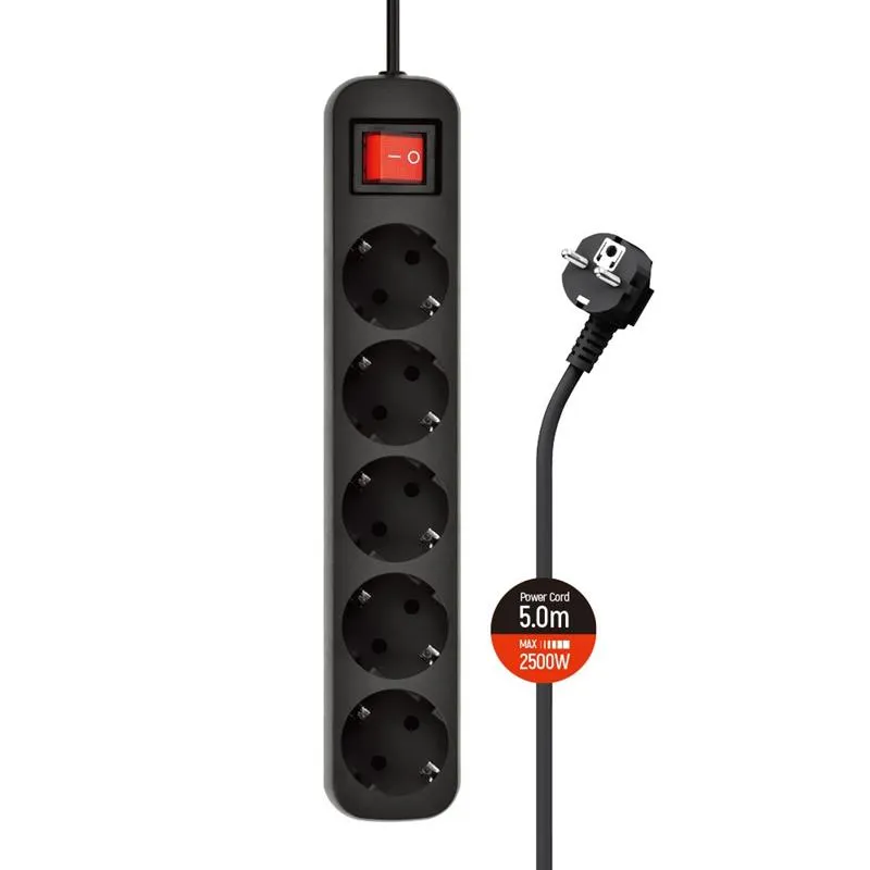 Фільтр живлення СolorWay (CW-PSEA55BK) 5 розеток, 5м, Black - зображення 1