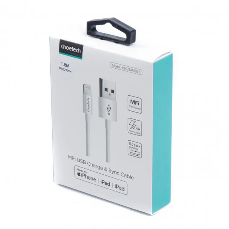 Кабель Choetech USB - Lightning (M/M), 1.8 м, White (IP0027-WH) - мініатюра 3