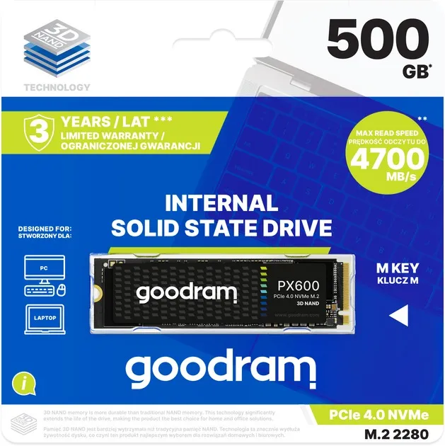Накопичувач SSD  500GB Goodram PX600 M.2 2280 PCIe 4.0 x4 NVMe 3D NAND (SSDPR-PX600-500-80) - мініатюра 4