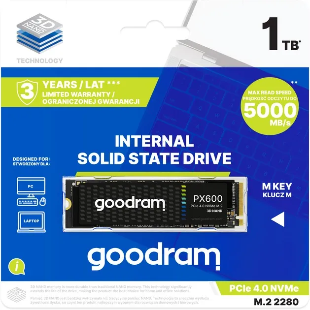 Накопичувач SSD 1TB Goodram PX600 M.2 2280 PCIe 4.0 x4 NVMe 3D NAND (SSDPR-PX600-1K0-80) - мініатюра 4