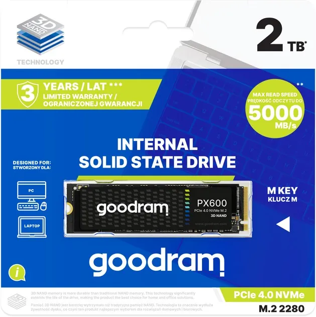 Накопичувач SSD 2TB Goodram PX600 M.2 2280 PCIe 4.0 x4 NVMe 3D NAND (SSDPR-PX600-2K0-80) - мініатюра 2