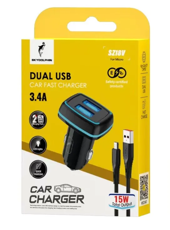 Автомобільний зарядний пристрій SkyDolphin SZ18V (2USB, 3.4A) Black (AZP-000101) + кабель microUSB - мініатюра 2