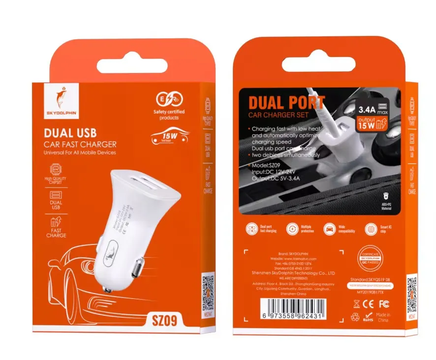 Автомобільний зарядний пристрій SkyDolphin SZ09 (2USB, 3.4A) White (AZP-000106) - мініатюра 2