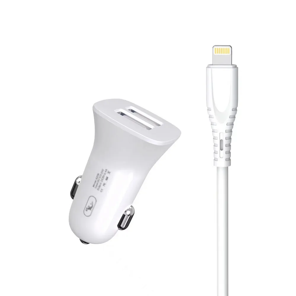 Автомобільний зарядний пристрій SkyDolphin SZ09L (2USB, 3.4A) White (AZP-000108) + кабель Lightning - зображення 1