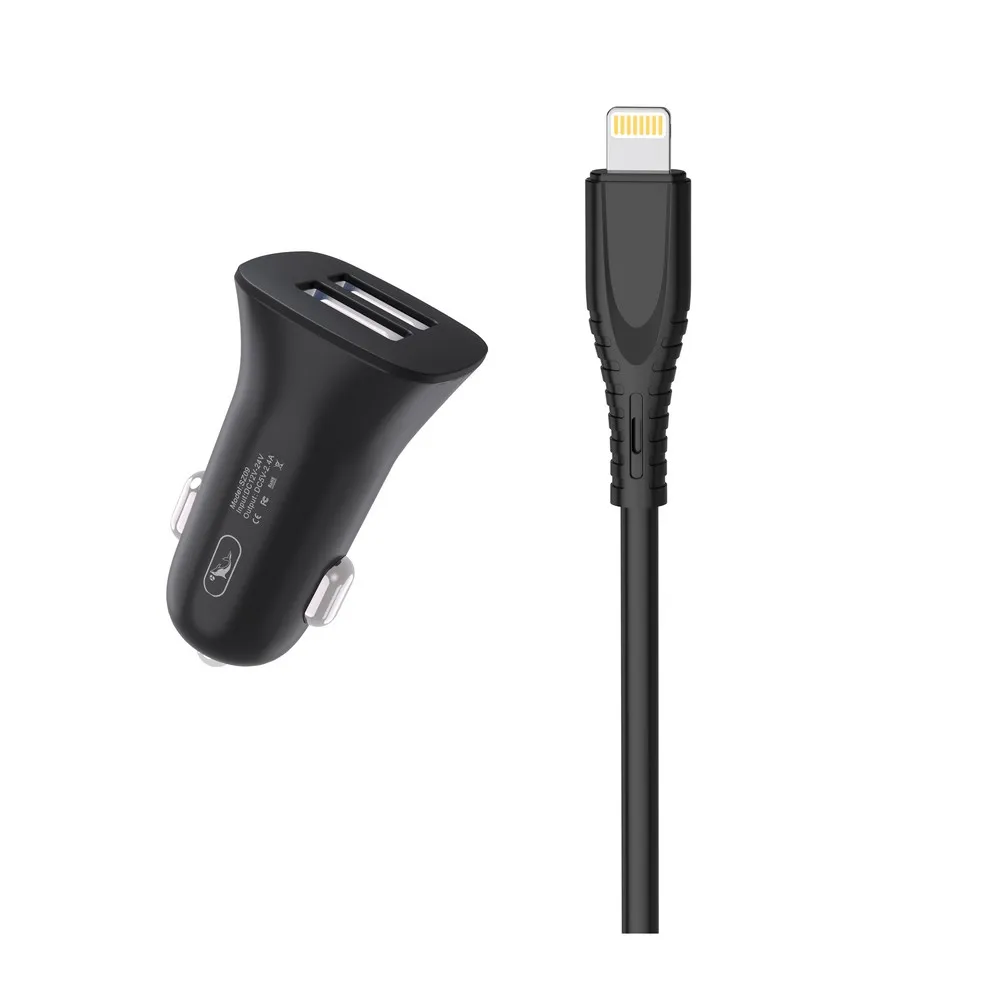 Автомобільний зарядний пристрій SkyDolphin SZ09L (2USB, 3.4A) Black (AZP-000109) + кабель Lightning - зображення 1