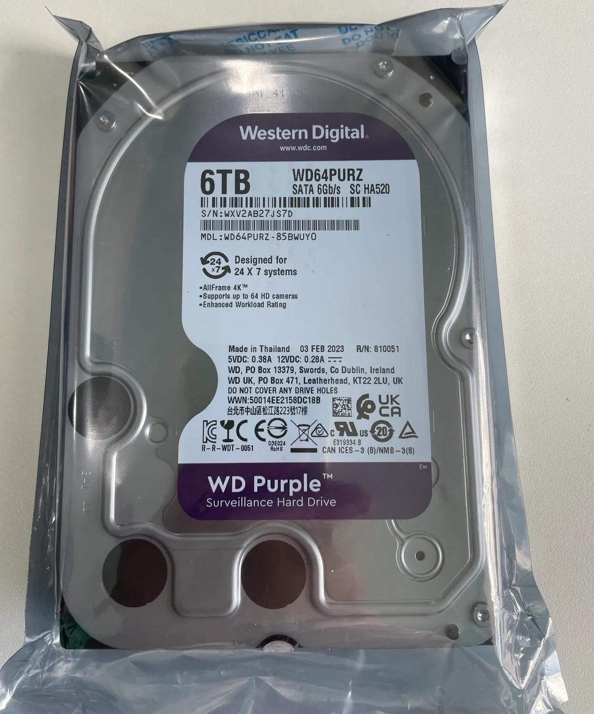 Накопичувач HDD SATA 6.0TB WD Purple 5400rpm 256MB (WD64PURZ) - зображення 1