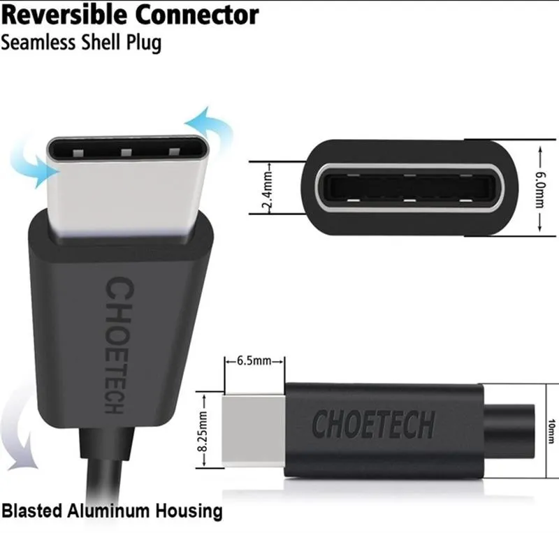 Кабель Choetech USB - USB Type-C (M/M), 2 м, Black (AC0003) - мініатюра 3